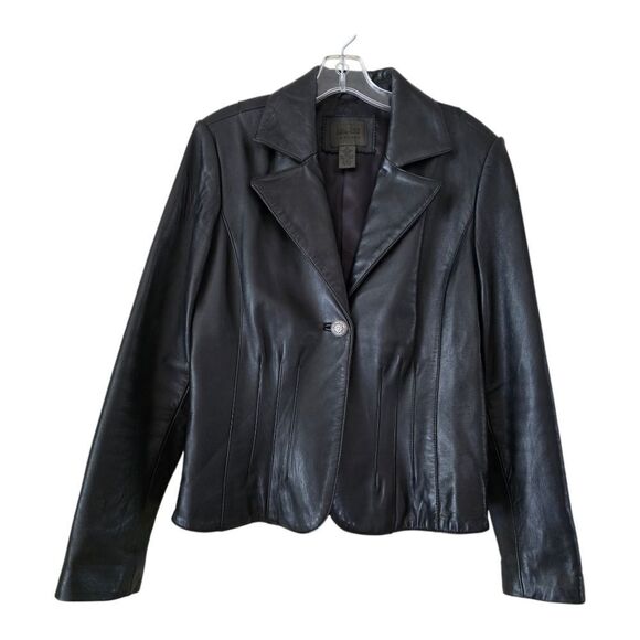 UNIFORN JOHN PAUL  Black Genuine Leather Jacket Size Medium Western Goth Biker - Picture 8 of 8